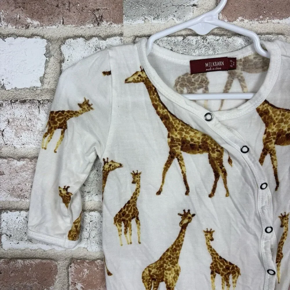 Milkbarn Bamboo Snap Footed Pajamas Romper - Orange Giraffe 6-9 Months